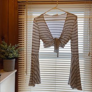 Audrey 3+1 striped tie crop top